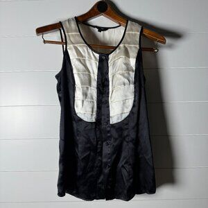 Dora Landa 100% Silk Sleeveless Button Down Color Block Off White & Black Size 0